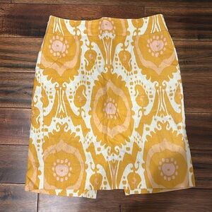 Jcrew yellow patterned pencil skirt